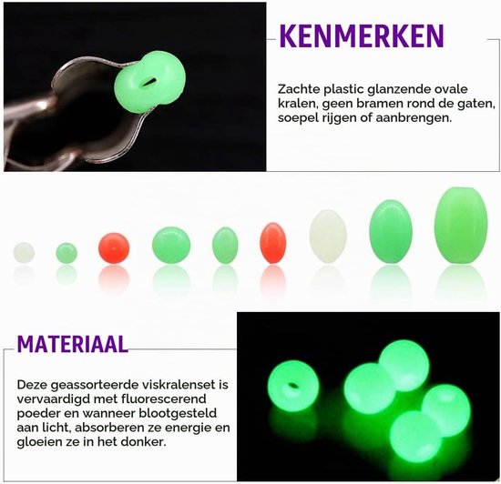 1050 Stuks Plastic Ovalen Luminous Visloods en Aas Kralen Assortiment, Zacht en Lichtgevend Vissersgereedschap voor Vissystemen en Drijvers — afbeelding 3