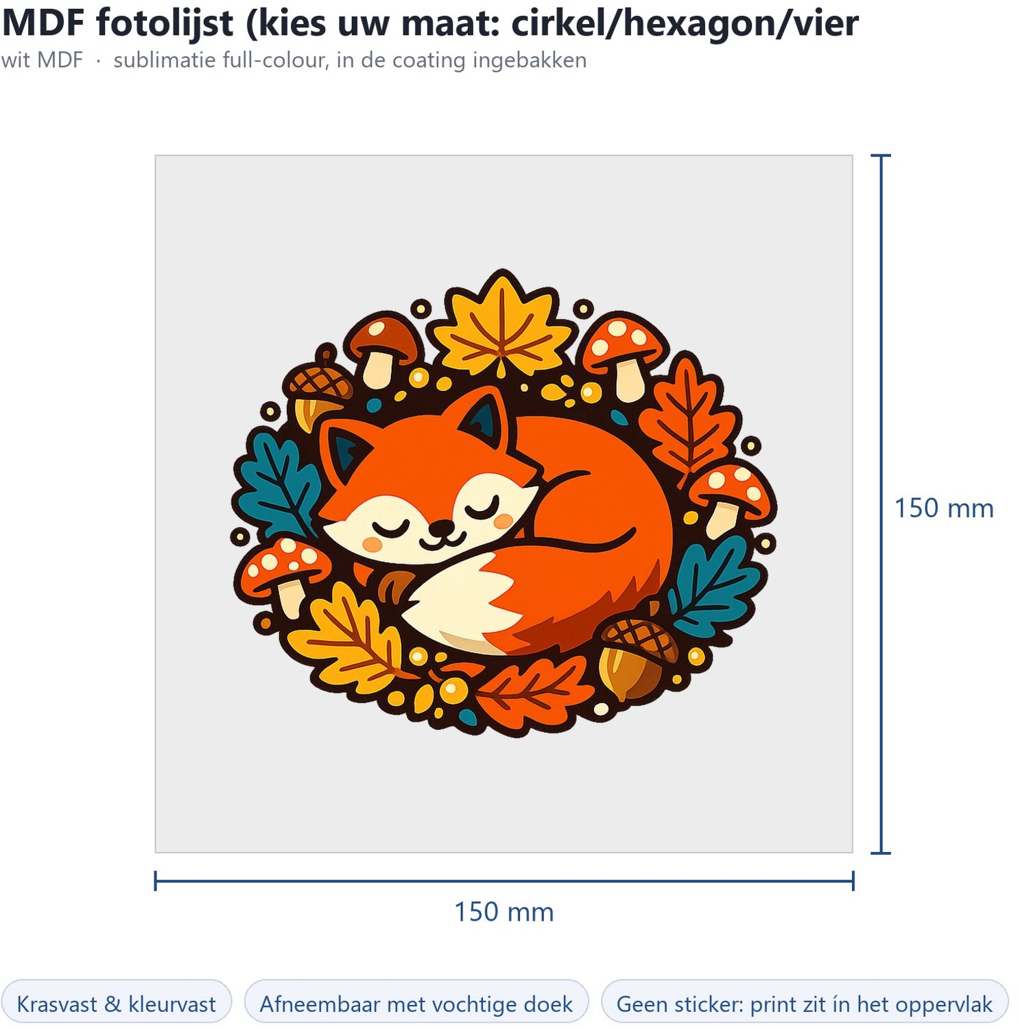 Mr Cadeautjes MDF fotolijst - design Slapende vos in herfstkrans | cadeau Wit