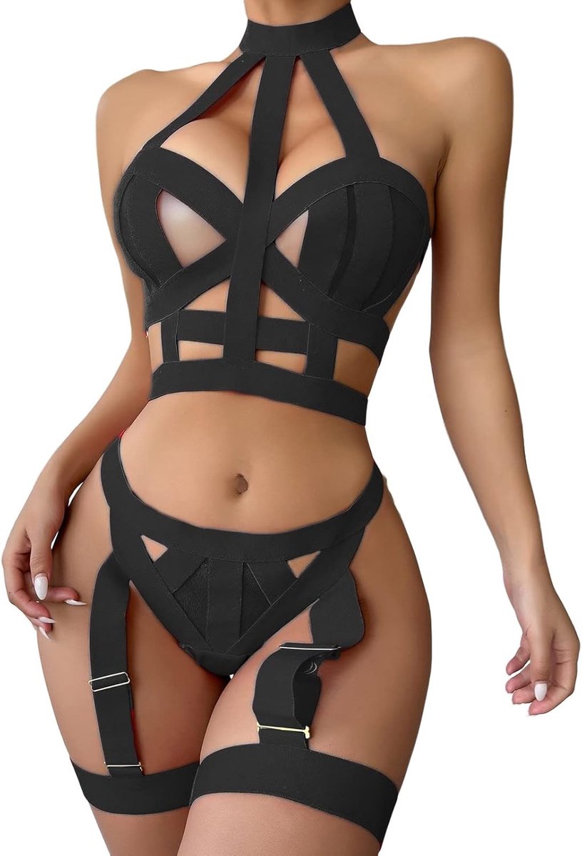 Lingerieset voor dames, borduurwerk, kant, babydoll, ondergoed, verleidelijk, transparant, zacht, comfortabel, geraffineerd, A458