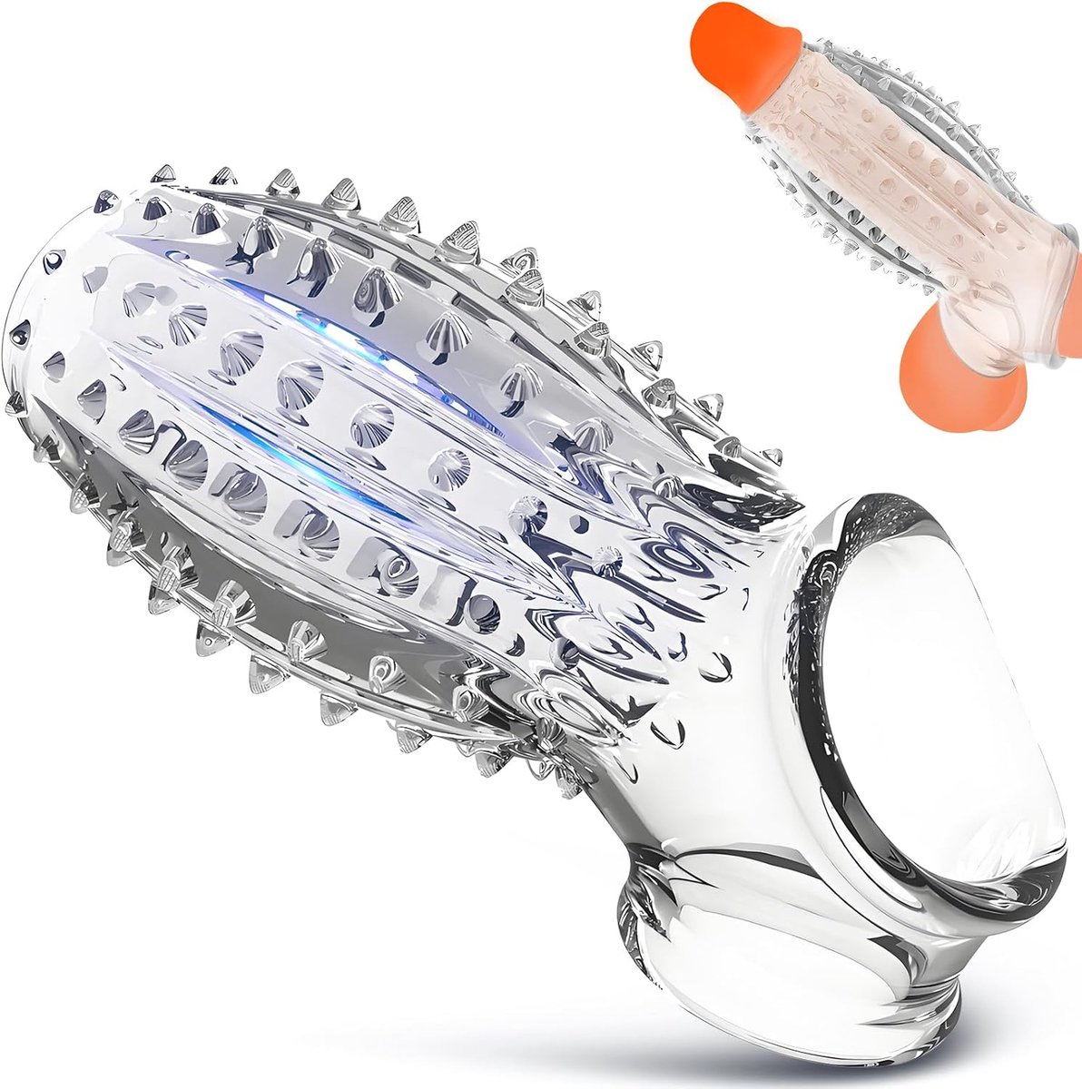 Penis Sleeve Cock Extender Reusable Cocksleeve for Men and Couples TPE Granule Texture Adult Toy (Transparent)