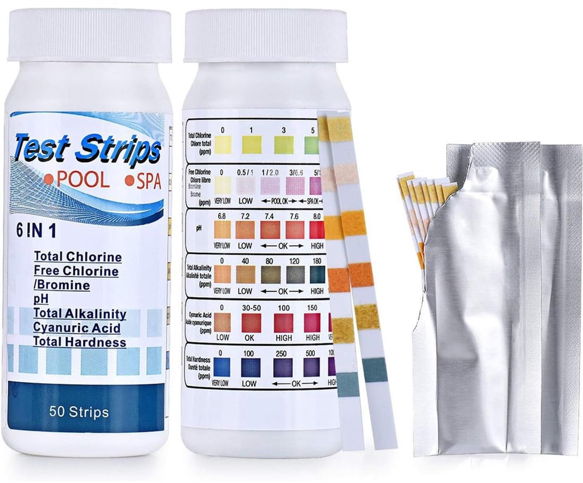150 stuks zwembadteststrips, 6-in-1 waterteststrips voor zwembad, spa, whirlpool, pH-test, chloortest, pH- en chloortest, pH-test, chloormeter