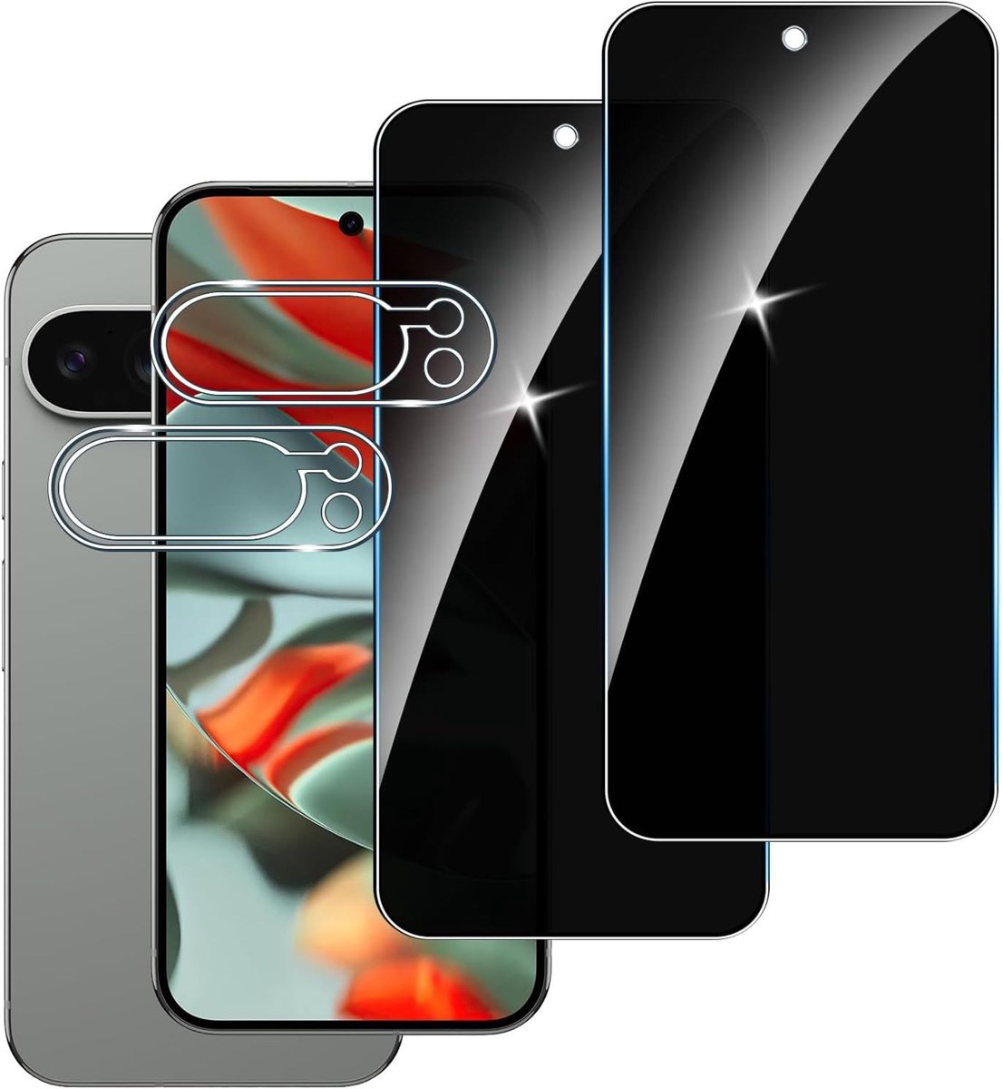 【2+2 stuks】2 privacy schermbeschermer voor Google Pixel 9 Pro XL met 2 Camera Lens Beschermer, Anti-Spy aangemaakte glas Screen Protector,9H hardheid,Anti-kras, Geen Luchtbellen