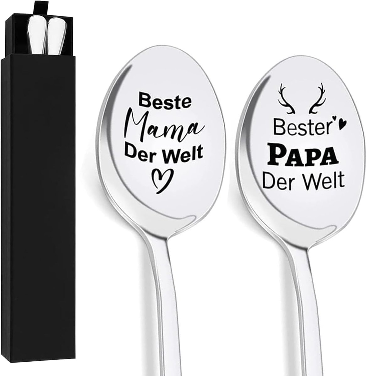Koffielepels met gravure voor beste mama en papa voor Moederdag, Vaderdag, verjaardag, Pasen, lepel, kerstcadeau, paascadeaus voor papa, mama, 19 cm