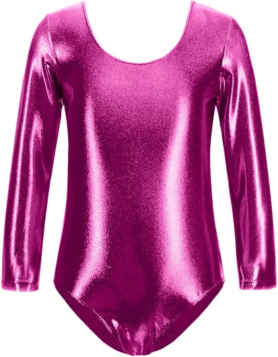 Gymnastiekpak voor dans, ballet, gymnastiek, klassiek, glanzend, elastisch, voor meisjes, lange mouwen, ronde hals, ballerina
