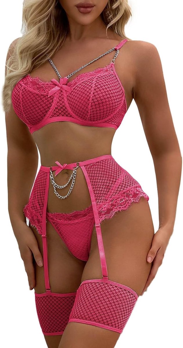 Lingerieset kant satijn babydoll transparant grote maat dames babydoll glamour push-up avond nacht charme A133
