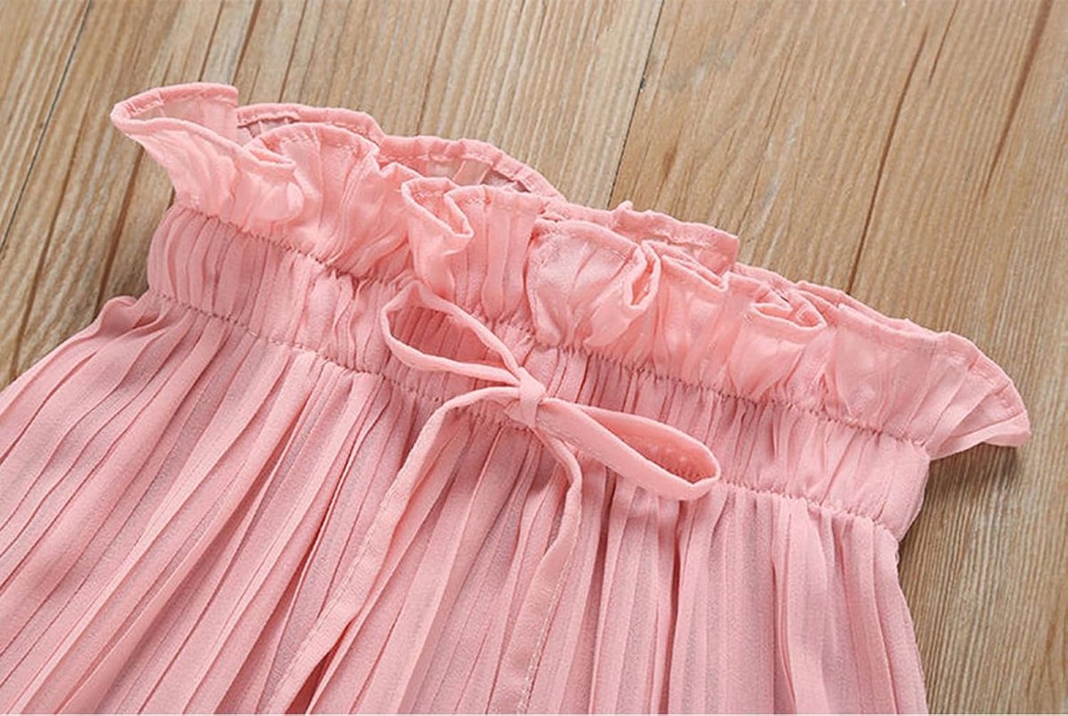 Zomerkledingset voor meisjes, zonnebloem-T-shirt, geplooide chiffon tops, casual losse broeken, kinderoutfits