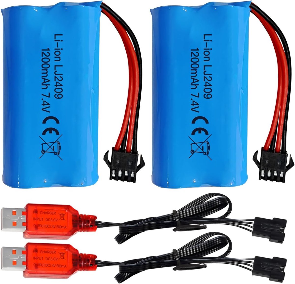2PCS 7.4V 1200mAh SM-4P Plug Oplaadbare Batterij met USB Oplaadkabel voor EC08 RC Speelgoedauto Model Off-Road Auto Klimmen Drifting Racing RC Boot Batterij