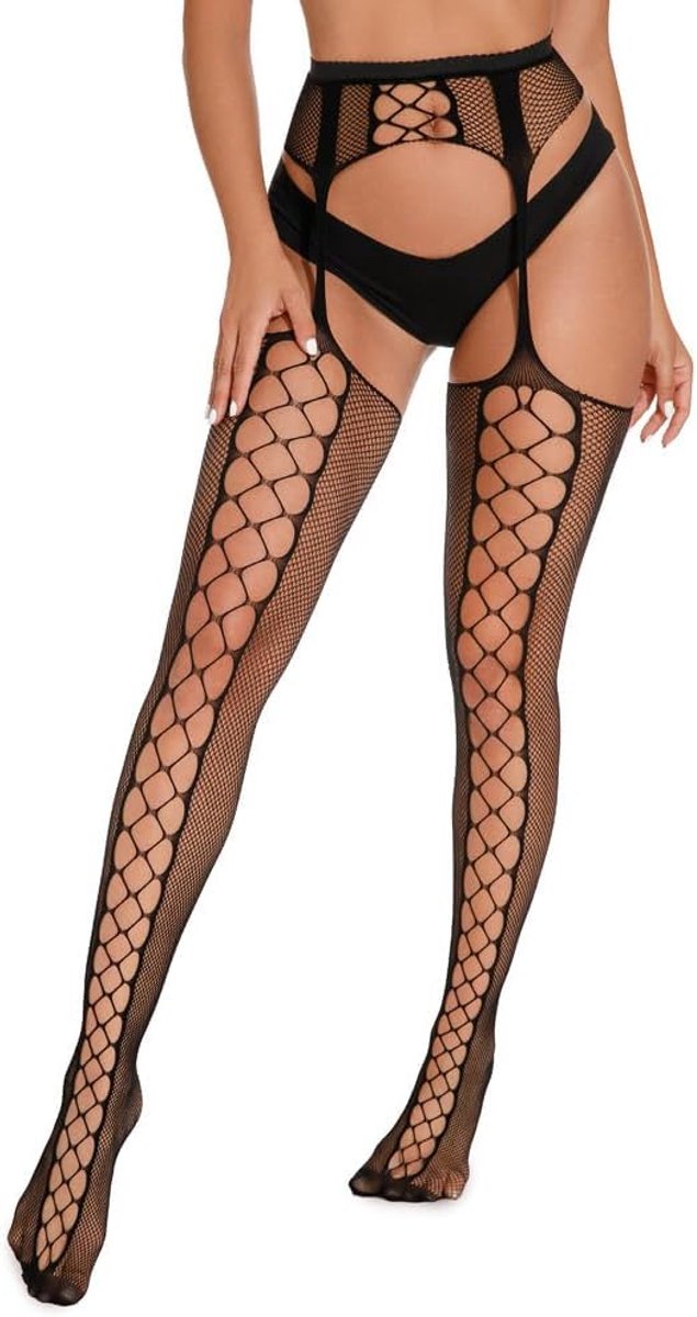 Jarretelkousen voor dames, lingerie, hoge taille, kanten panty, transparant, visnet, kousenhouder, elastische kousen, doorzichtige overknee-kousen