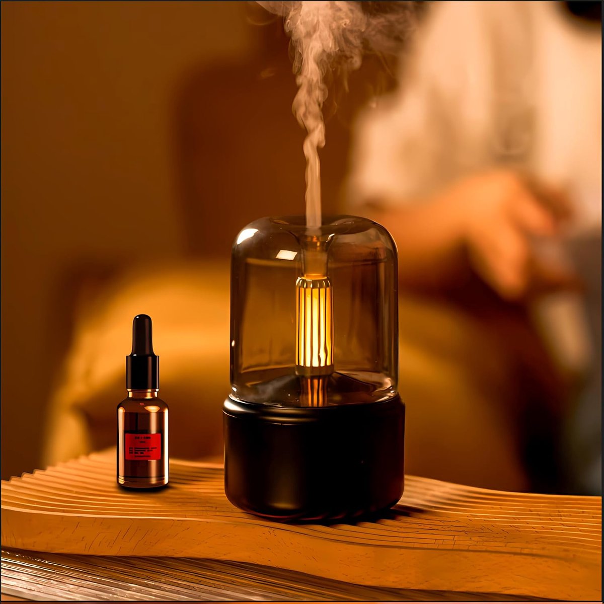 Aroma Diffuser & Luchtbevochtiger 120 ml – Ultrasone Essentiële Olie Diffuser met Koele Mist – Aromatherapie Luchtbevochtiger met Sfeervolle Kaarslamp