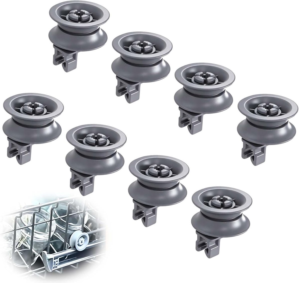 Wielen voor vaatwassermand, 8 stuks vaatwasserwielen voor bovenkorf, 30 mm mandwielen, vaatwasser, bovenkorf, hittebestendig, compatibel met Siemens, Bosch, Privileg, Constructa, Bauknecht, model