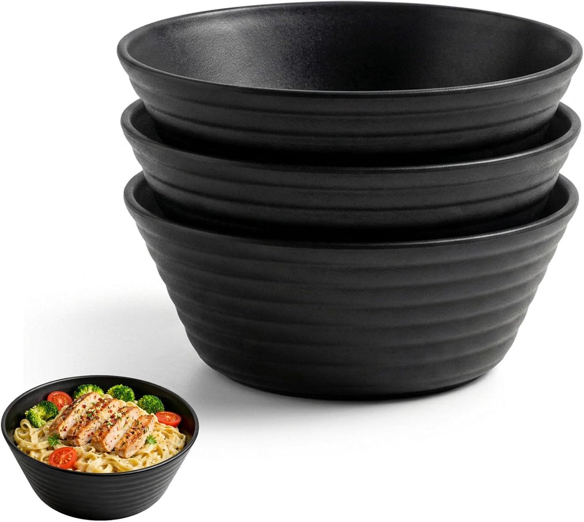 4-delige schaal 20 cm groot zwart schaal, plastic serveerschaal, soepkommen, breukbestendig, licht en herbruikbaar - Voor soep, pasta & salade - Microgolf- en vaatwasmachinebestendig