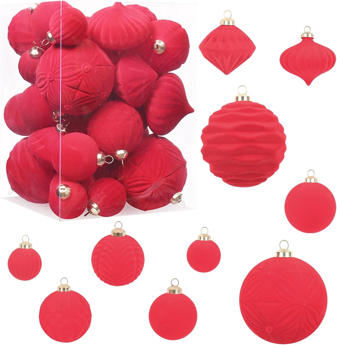 Kerstballen ornamenten set - onbreekbare stroomden kerstballen decoraties voor kerstboom, feesten, feestdagen, Kerstmis, festivals (rood)