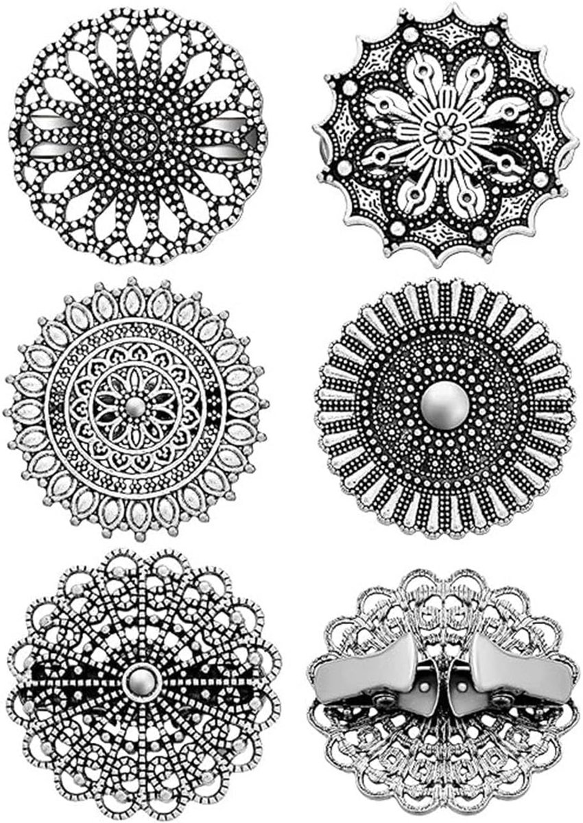 Broches, reversspeldjes voor dames, ronde vintage cardiganclips, bloemen, retro, broche, trui, sjaalring, clip, dames, legering (zilver), no, Aluminium, geen
