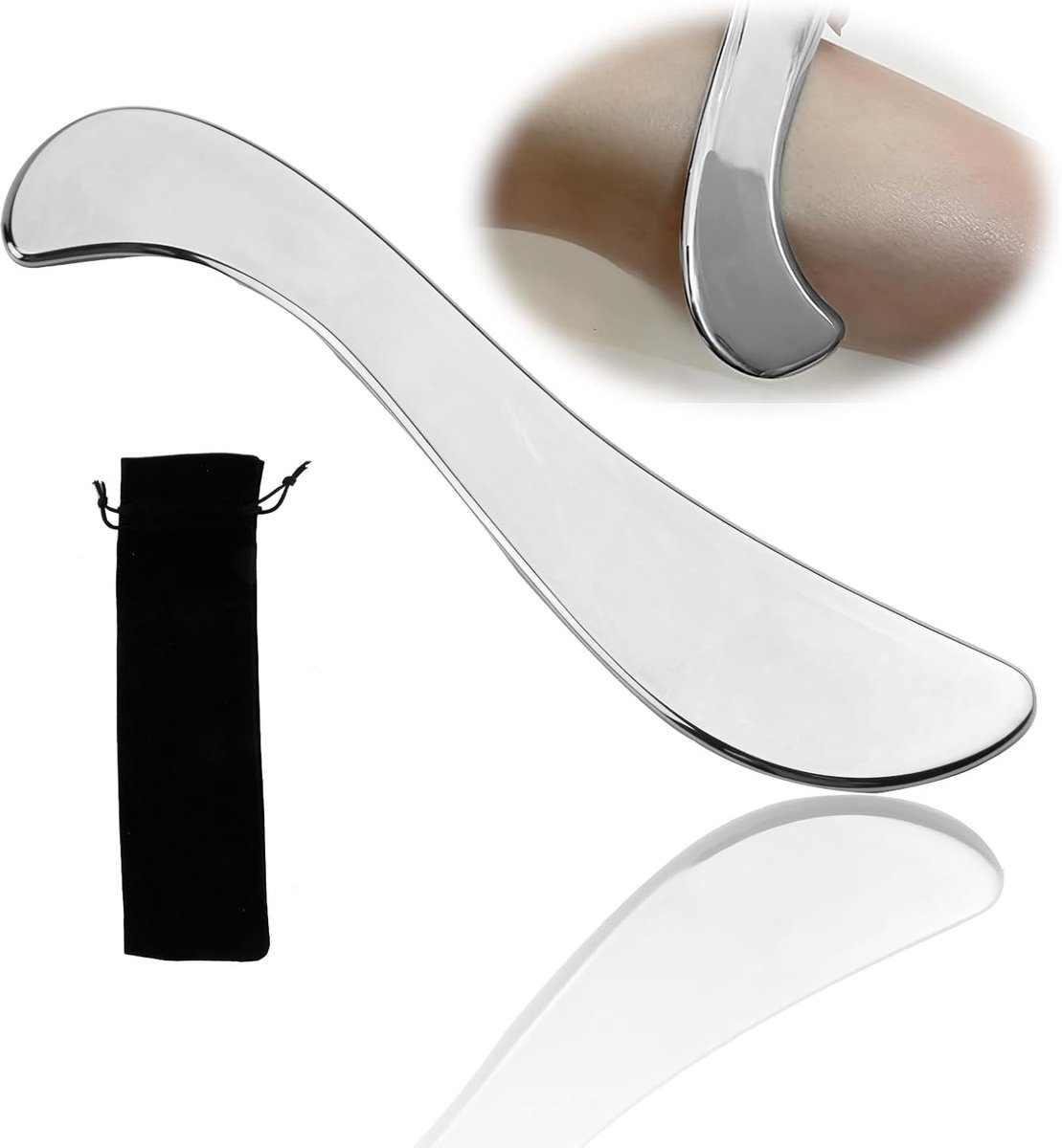 Sha Gua Sha Premium Gua Sha Stenen & Gua Sha Roestvrijstalen gezichtsmassageset en roestvrij staal, voor gezichts- en fasciamassages, anti-aging, lymfedrainage, huid, inclusief opbergtas