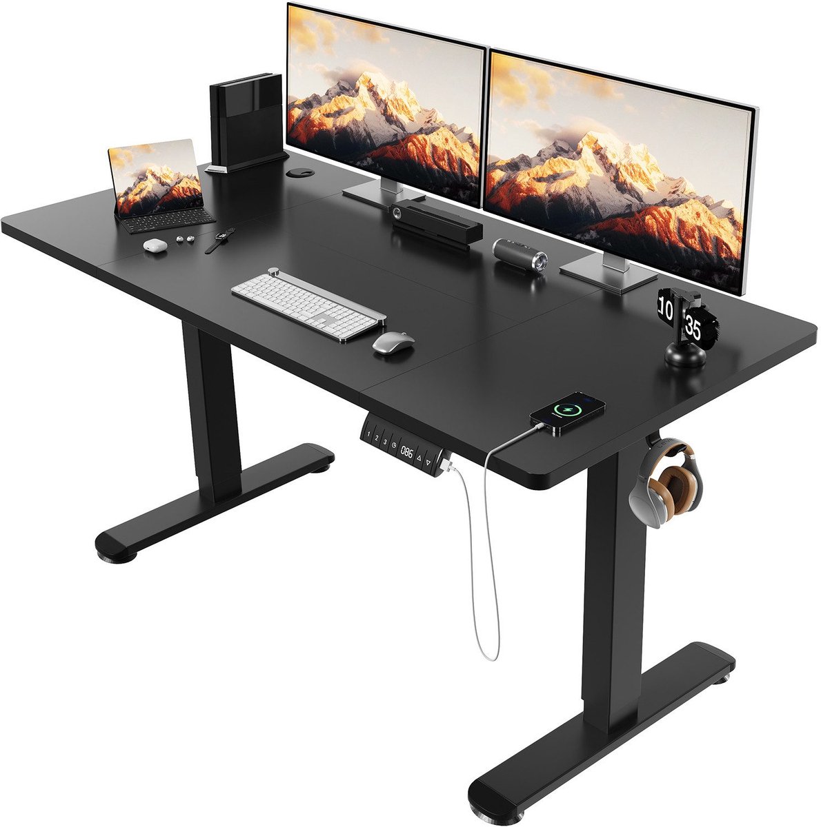Devoko Elektrisch Verstelbaar Zit-Sta Bureau 140 × 70 cm – 18 mm Dik Tafelblad – Hoogte 72–118 cm – 3 Geheugenstanden en LED-Display – 4000 TPM Stille Motor – Draagvermogen 80 kg – Zwart