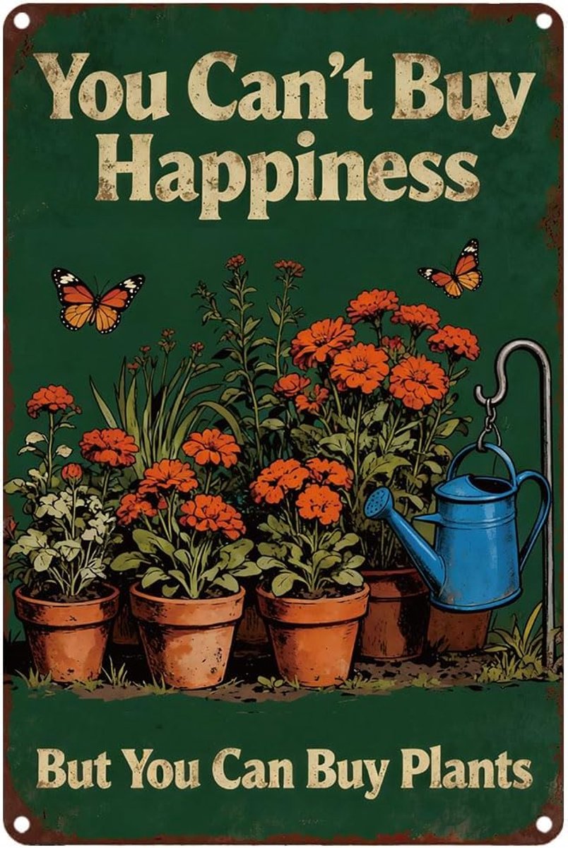 Planten Tinnen Bord Decor Donkergroen Man Kan Geluk Niet Kopen Metalen Bord 20 x 30 cm IJzer Weerbestendig Wanddecoratie Voor Tuin Landhuis Outdoor Balkon