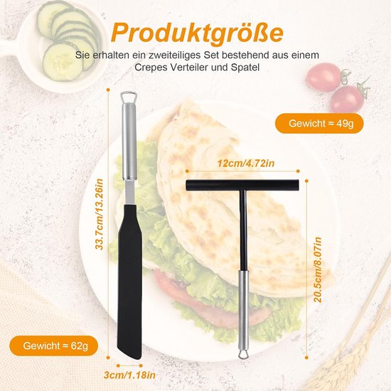 Pannenkoekenverdeler en spatel, 2 stuks deegverdeler voor pannenkoeken, roestvrij staal, pannenkoeken of crêpedeeg, thuis, keuken, koken, bakgereedschap — afbeelding 2