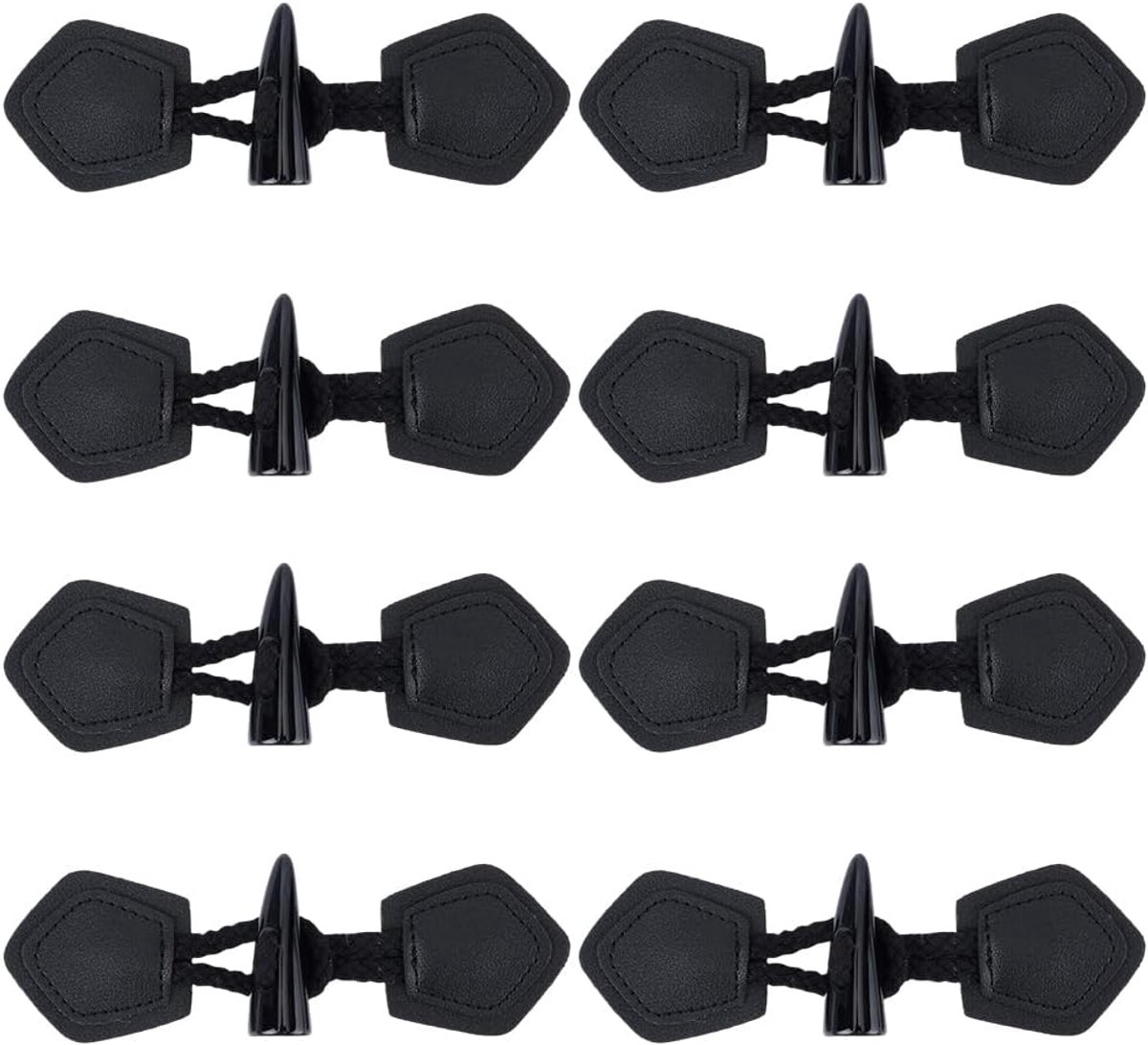 8 Sets Vintage PU Lederen Toggles Knop Zwart Lederen Naaien op Toggles Sluitingen Mantel Sluiting Bevestigingsmiddelen Tab Lock Met Hars Hoorn Knop Naaien Accessoires Voor Jas Kleding Jas