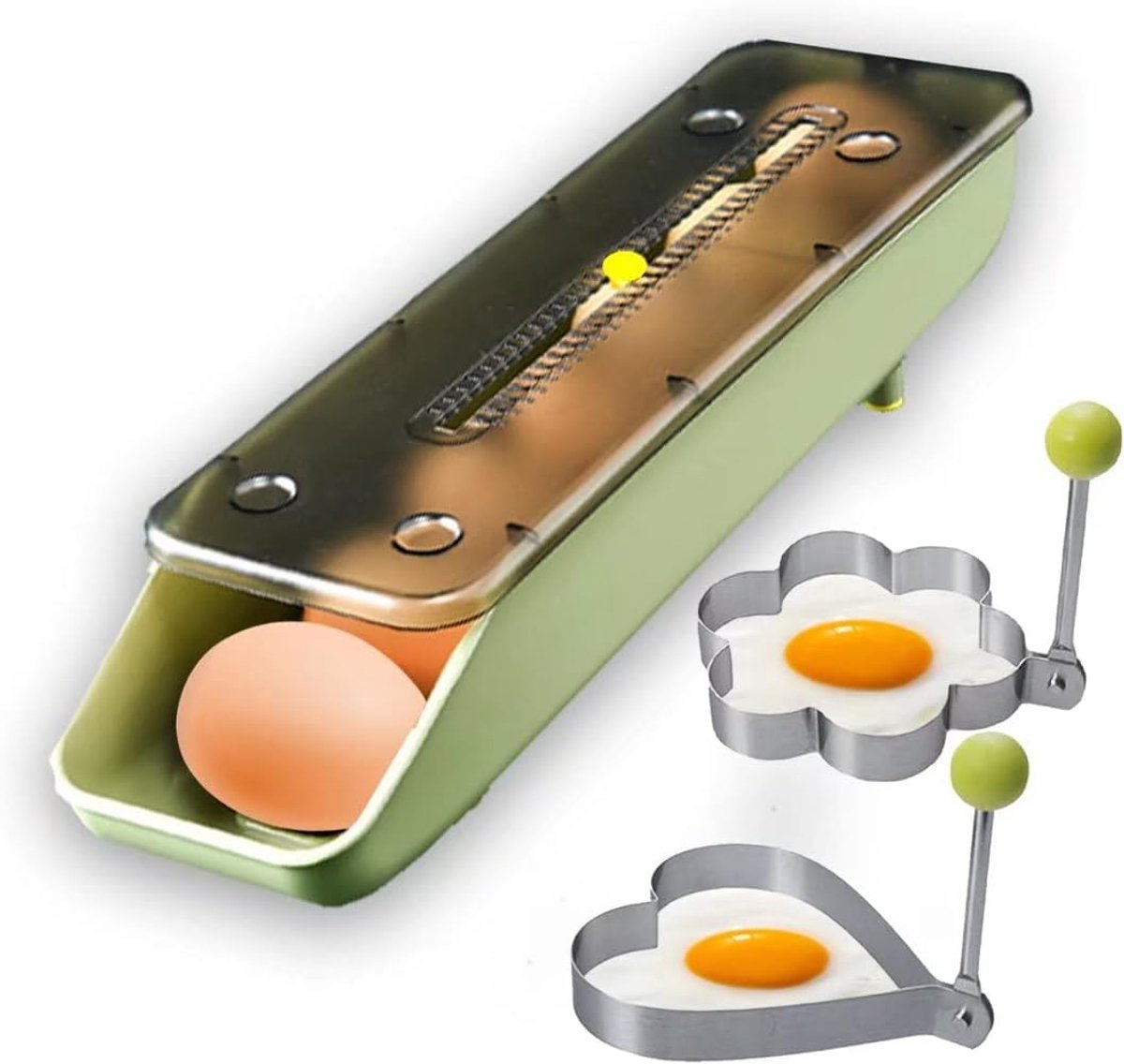 Eiercontainer voor koelkast automatische rollende eieropbergdoos met 2 stuks eierringset verse eierhouder voor koelkast met deksel