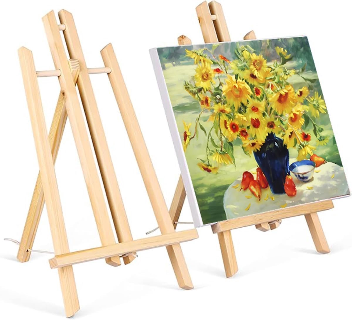 2 stuks houten ezel van hout, 19 x 30 cm, kleine ezel van hout voor foto's, decoratieve standaard, inklapbaar en ruimtebesparend tafelezel voor kinderen, voor schilderijen, kunst en handwerk