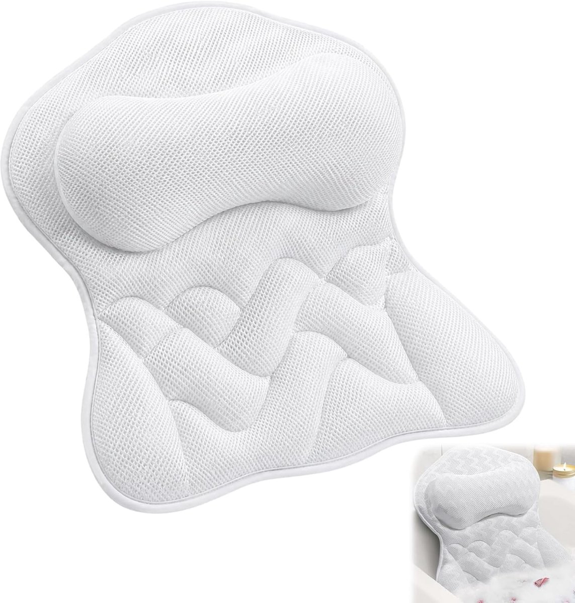 Badkussen voor bad, wit badkussen voor de nek van mesh, kussen voor badkuip accessoires, badkussen hoofdsteun voor badkuip