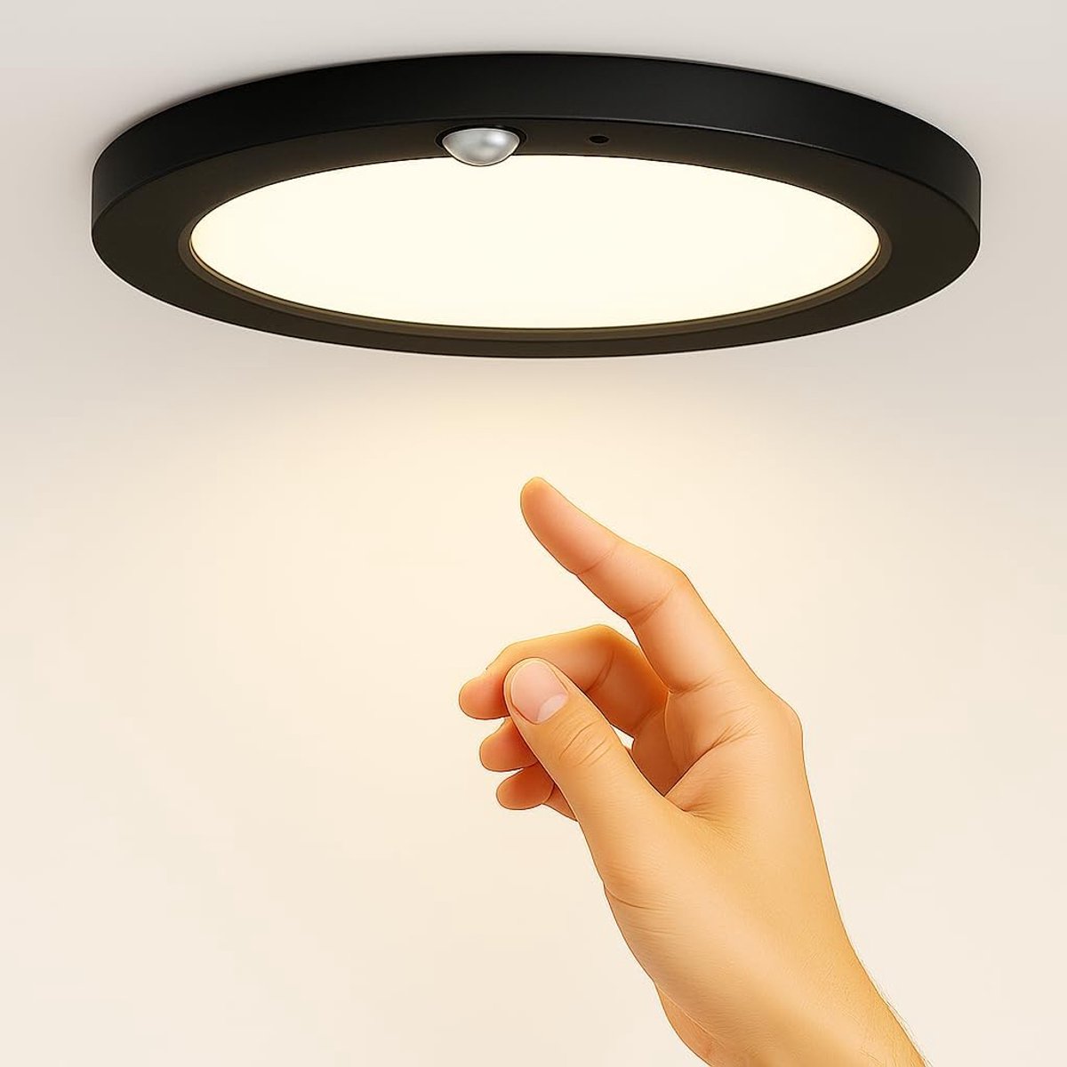 Plafondlamp met Bewegingssensor, 15W 1500lm, 3 Kleurtemperaturen (3000K/4000K/6000K),19cm, Ultraplat, Ronde Plafondlamp voor Hal, Badkamer, Kelder en Vochtige Ruimtes
