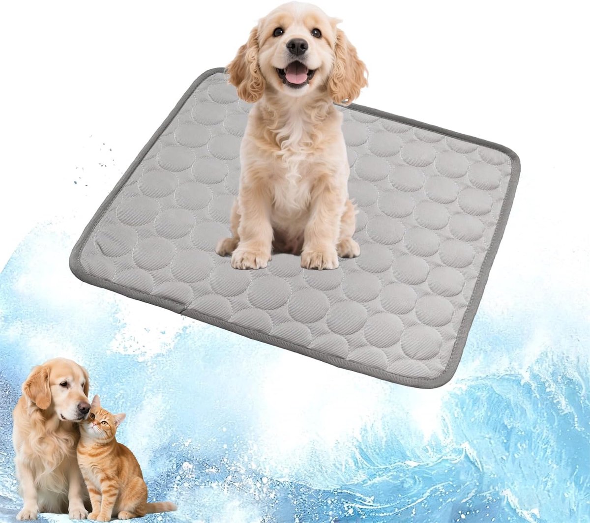 Koelkussen voor katten en honden, 50,5 x 40,5 cm, fris tapijt, grijs, S