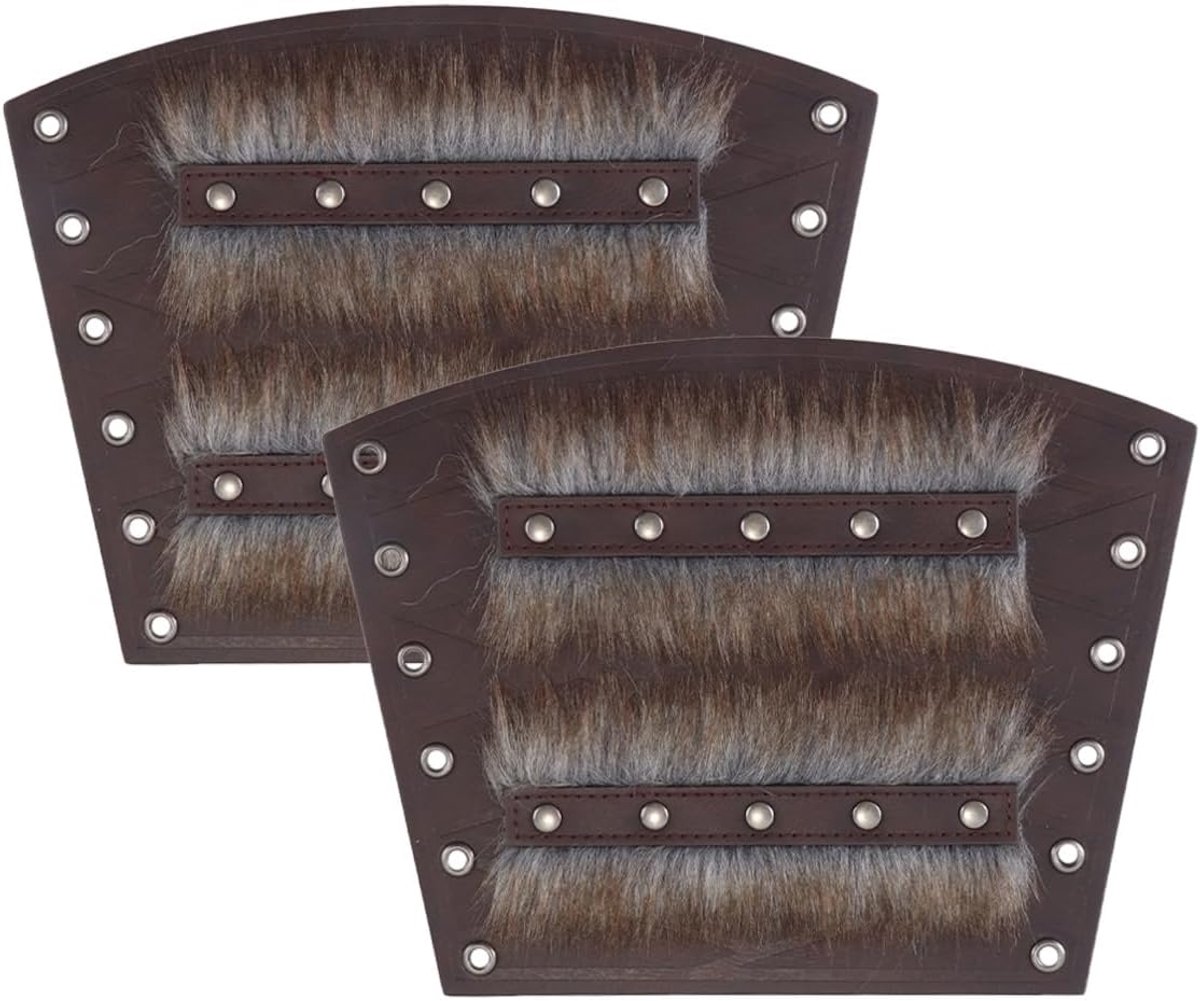 2 stuks Viking Barbarian Nordic Arm Guards, Middeleeuwse Faux Fur Handschoenen, Vintage Faux Lederen Polsbandjes, Bruin