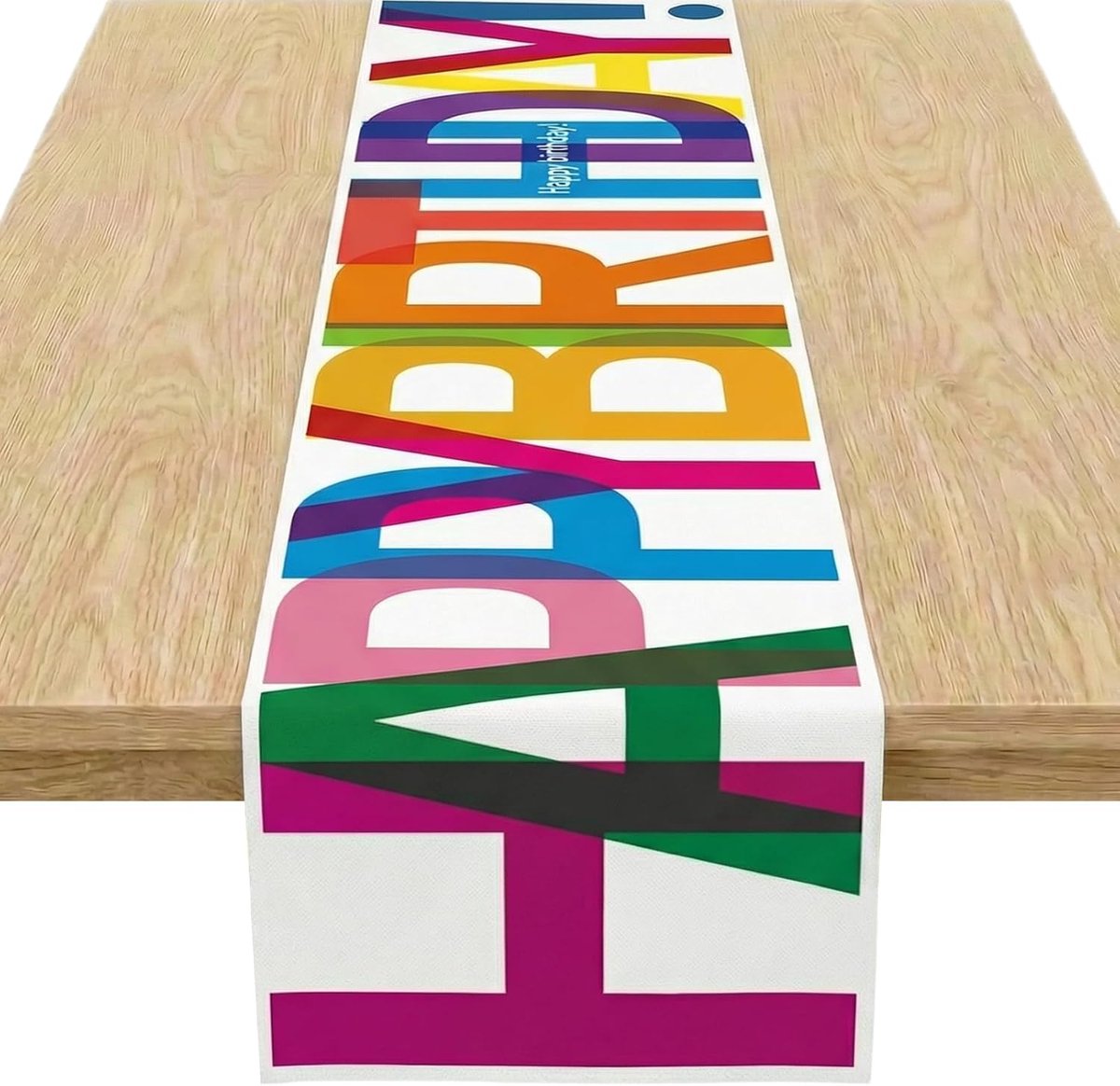 Tafelloper verjaardag, 180 x 35 cm, wit, kleurrijk, party, tafelloper