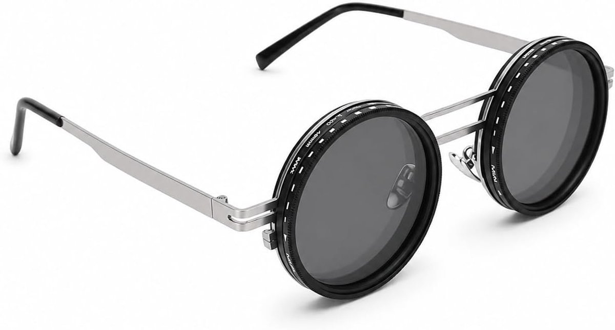 Verstelbare Tint Zonnebril, ND2-400X 49MM Rond Gepolariseerde Verstelbare Dimbare Herenzonnebril met Zilveren Frame voor Buitenactiviteiten