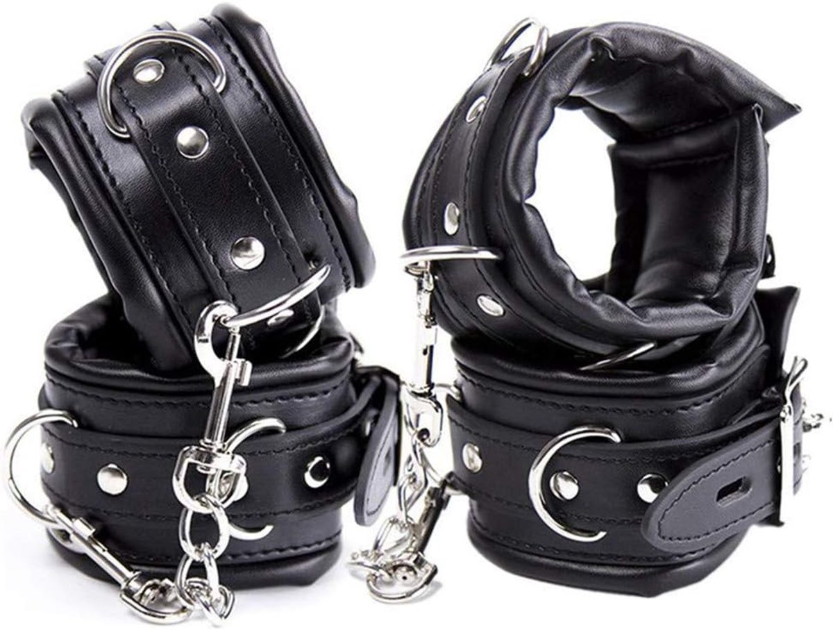 Zwart leer gevoerde erotische handboeien en voetboeien bondage set seksspeelgoed voor dames mannen [2 stuks]