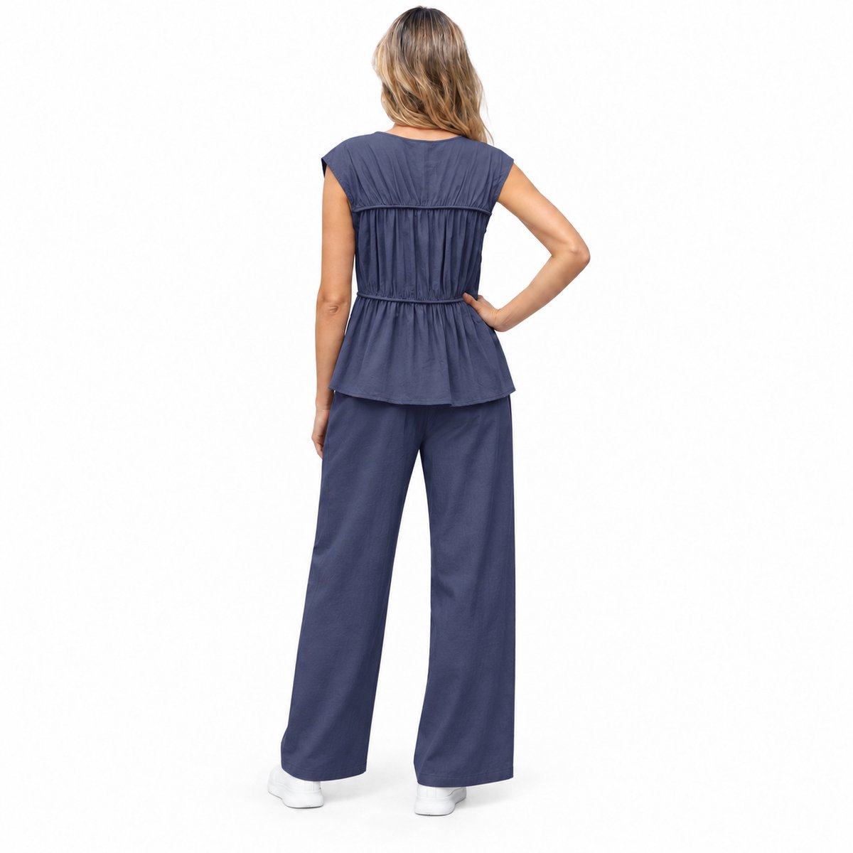 Imily Bela Dames Peplum Top met Ronde Hals en Korte Mouwen