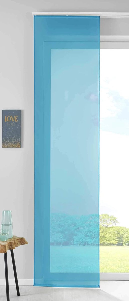 Set van 1 schuifgordijn, gordijn, voile, H x B 245 x 60 cm, turquoise, compleet met paneelwagen, verzwaringsstang, 85589N