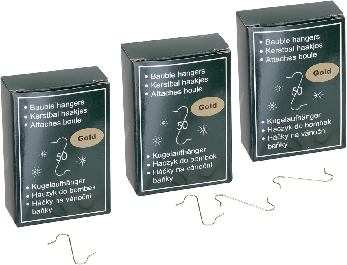 S-haken voor kerstboomversiering, snelhanger kerstballenhangers, 33 mm (150 stuks -33 mm lang, goud)