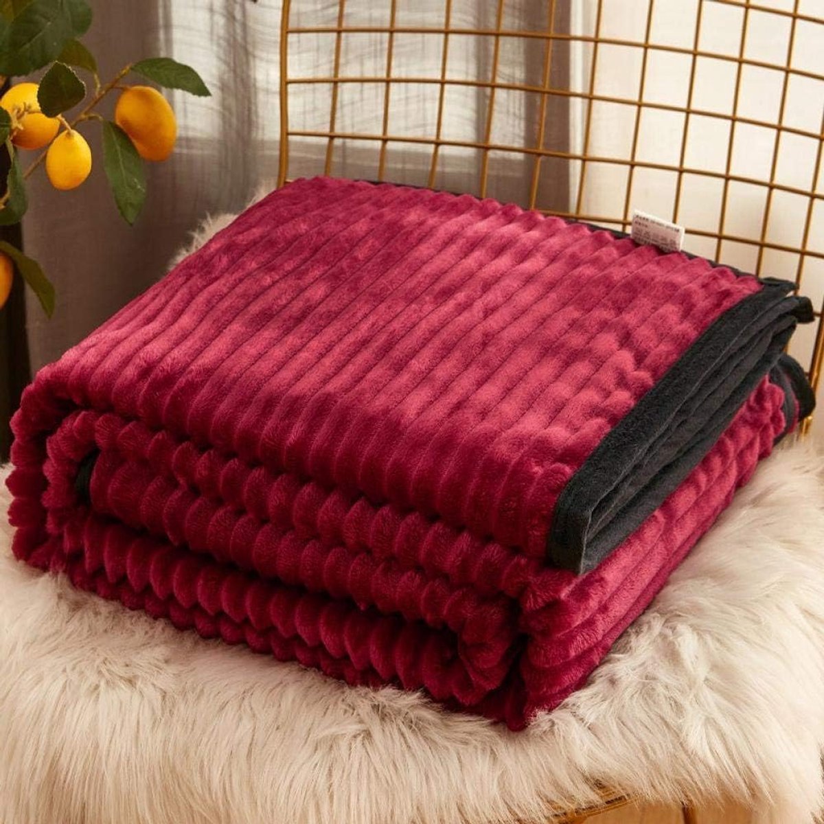 Fleece werpdekens Reisformaat - Superzachte donzige warme stevige bedspreien voor bank Microfiber deken -rood_120x200cm