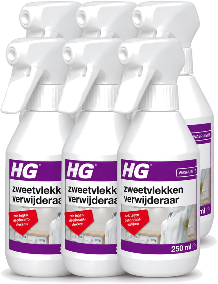 6 x HG - Wasruimte - Zweetvlekkenverwijderaar - Tegen Deodorantvlekken - 250 ml - Voordeelverpakking - 6 stuks
