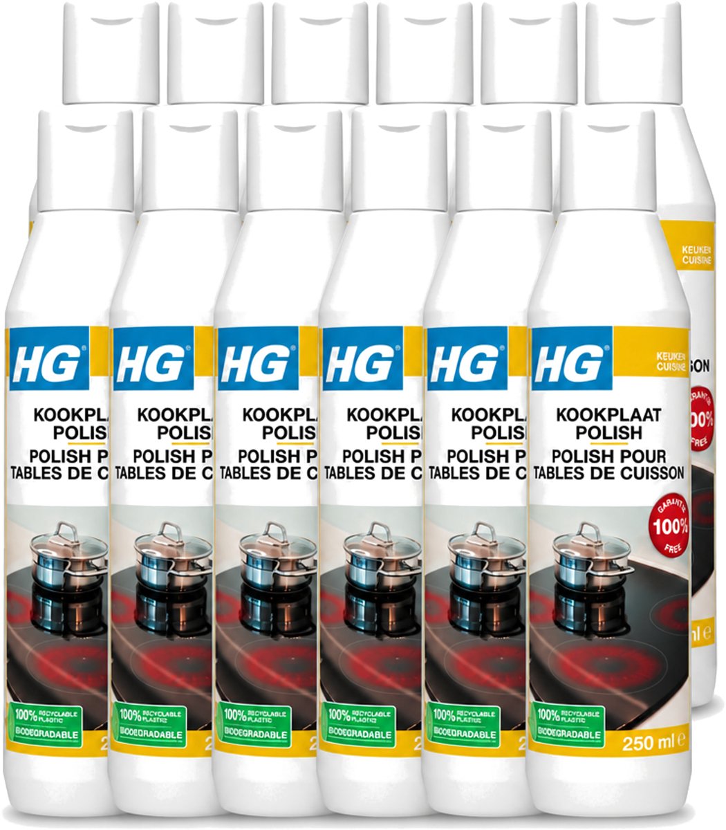 12 x HG - Kookplaatreiniger Polish - Verwijdert Veilig & Effectief Vuil - Beschermende Glans - 250 ml - Voordeelverpakking - 12 stuks