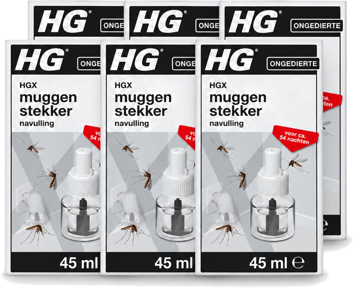 6 x HG X - Muggenstekker Navulling - Continue Bestrijding - 54 Nachten - 45 ml - Voordeelverpakking - 6 stuks