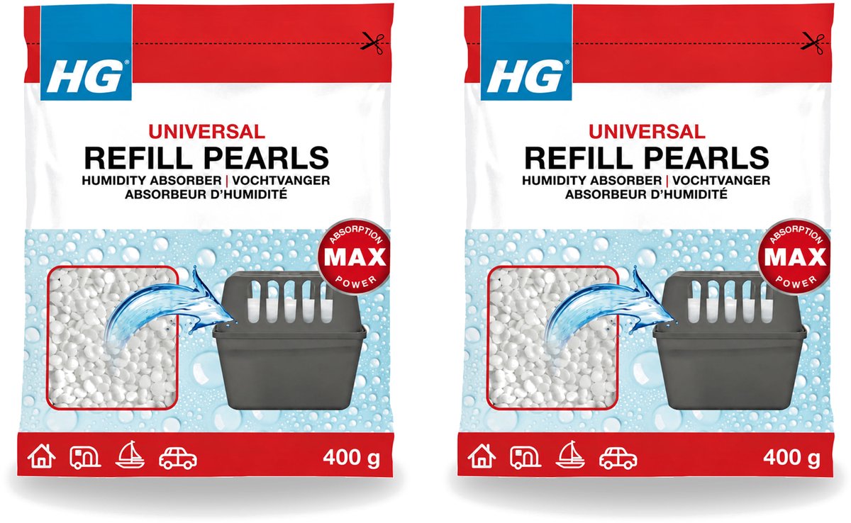 2 x HG - Refill Pearls voor Vochtvanger - Navulling - 400 g - Voordeelverpakking - 2 stuks