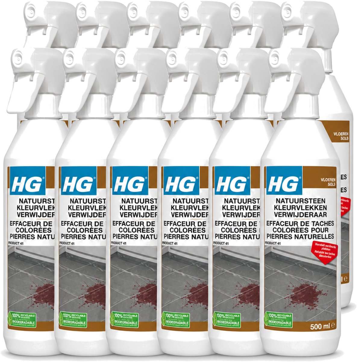 12 x HG - Natuursteen Kleurvlekken Verwijderaar - Hersteld Verkleurde Plekken - 500 ml - Voordeelverpakking - 12 stuks