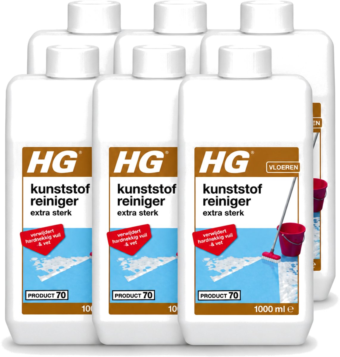 6 x HG - Kunststofreiniger - Extra Sterk - Verwijdert Hardnekkig Vuil & Vet - 1L - Voordeelverpakking - 6 stuks