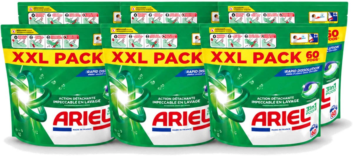 6 x Ariel – Pods 3in1 – Original – 60 wasbeurten - Voordeelverpakking - 6 stuks