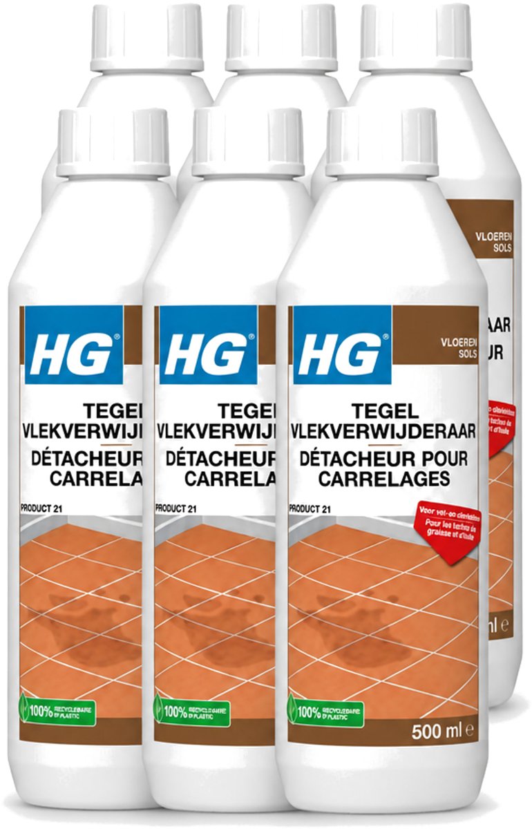 6 x HG - Vloeren - Tegel Vlekverwijderaar - Voor Vet & Olievlekken - 500 ml - Voordeelverpakking - 6 stuks