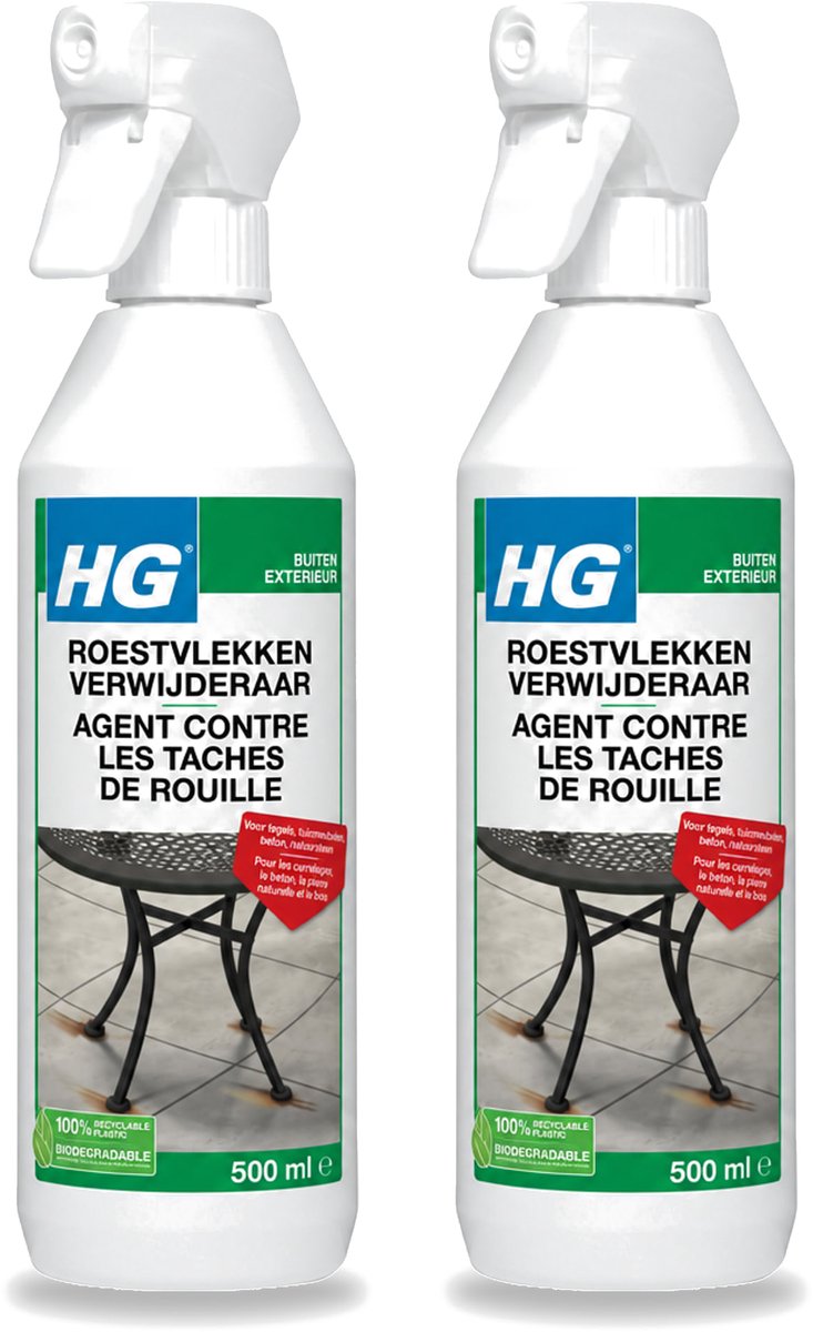 2 x HG - Roestvlekkenverwijderaar Spray - Verwijdert Eenvoudig & Veilig - Zuurvrij - 500 ml - Voordeelverpakking - 2 stuks