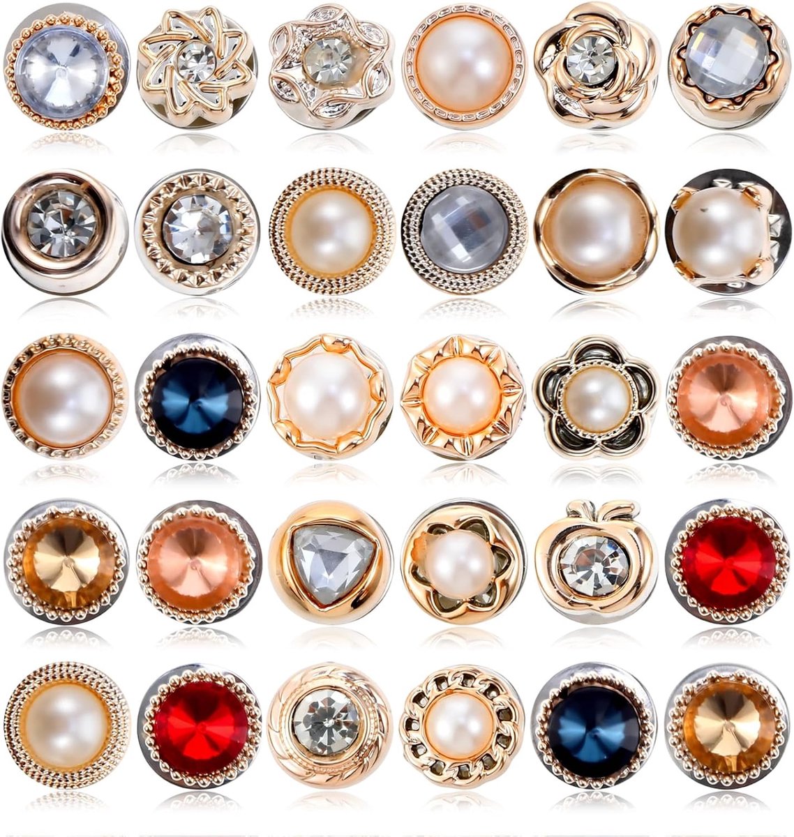 30 stuks Zonder Naaien Afneembare Broches, Broches voor Kleding Parel Strassstenen Hemdknopen Knopen voor Jeans Hemdbroche Vrouwen Kleding Cardigan DIY Decoratie