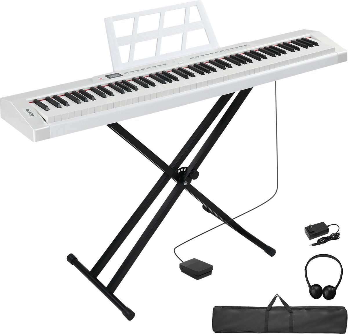 Digitale piano- 88 toetsen - MIDI en Bluetooth - draagtas - wit+zwart