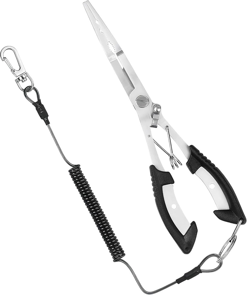 Hengeltang van roestvrij staal met veiligheidslijn, vistang tang vissen haakopener springring tang visschaar voor visuitrusting visaccessoires voor zoet en zout water vissers