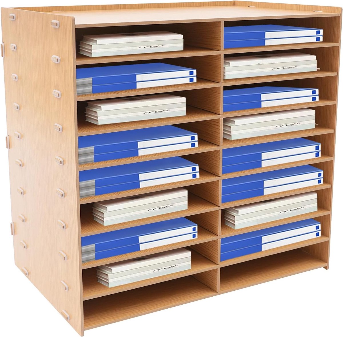 Documentenlade van hout, 9 lagen, opbergsysteem voor kantoor, 18 opbergvakken voor A4-ordners, bureau-organizer voor kantoor, werkkamer, school, 51,8 x 33 x 49 cm (bruin)