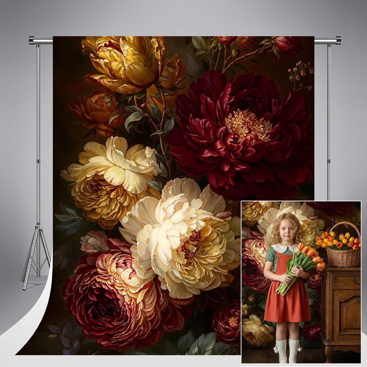 Kunst Bloemen Fotografie Achtergrond 5x7ft/1,5x2,2 m Luxe Vintage Olieverfschilderij Achtergrond Bruiloft Studio Foto Achtergronden voor Fotografie Verjaardagsfeest Decor Banner