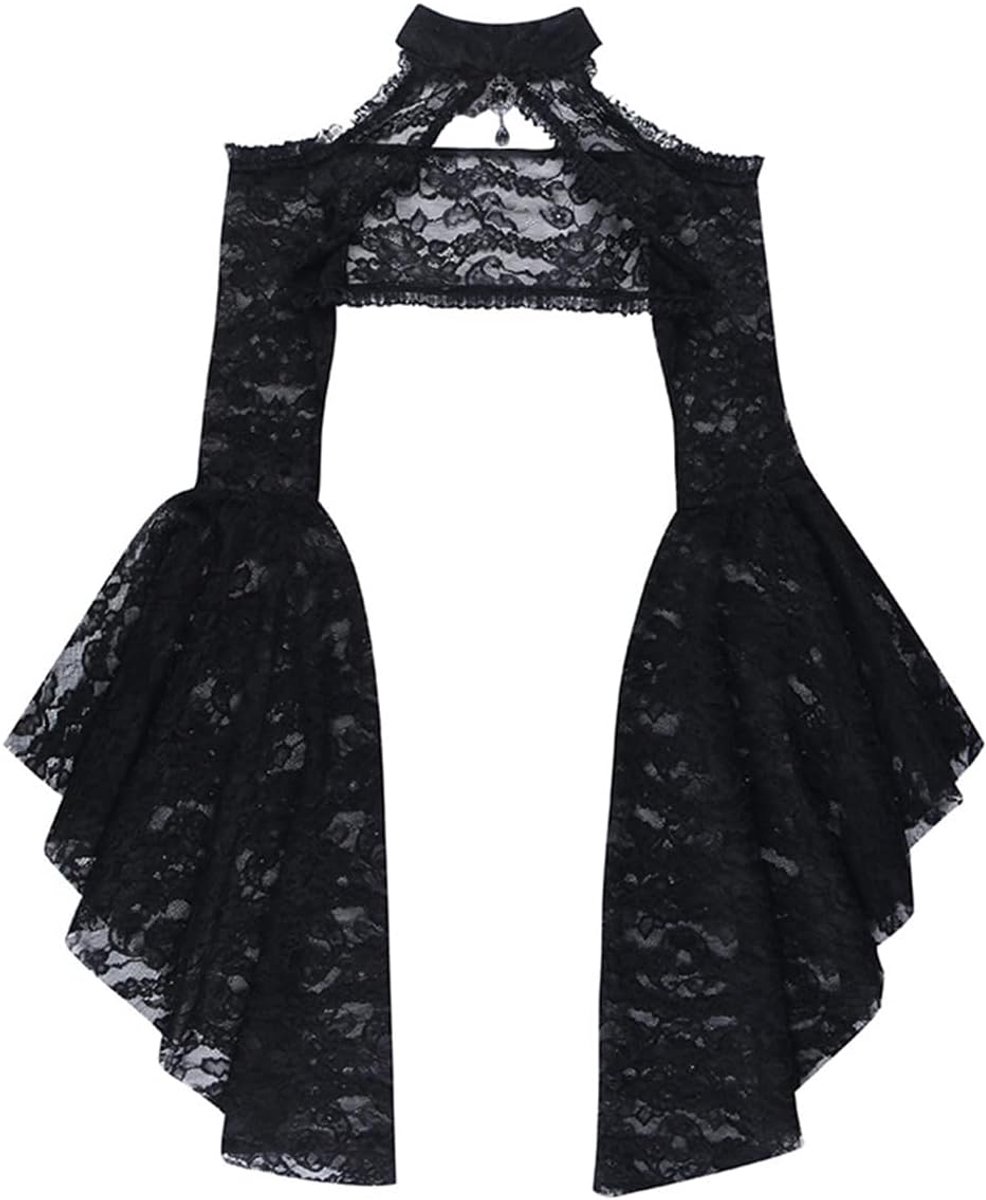Corset Tops Kant Bolero Shrug Y2k Mesh Punk Crop Top Halloween Vampier Cosplay Jurk Cover Ups Zwart